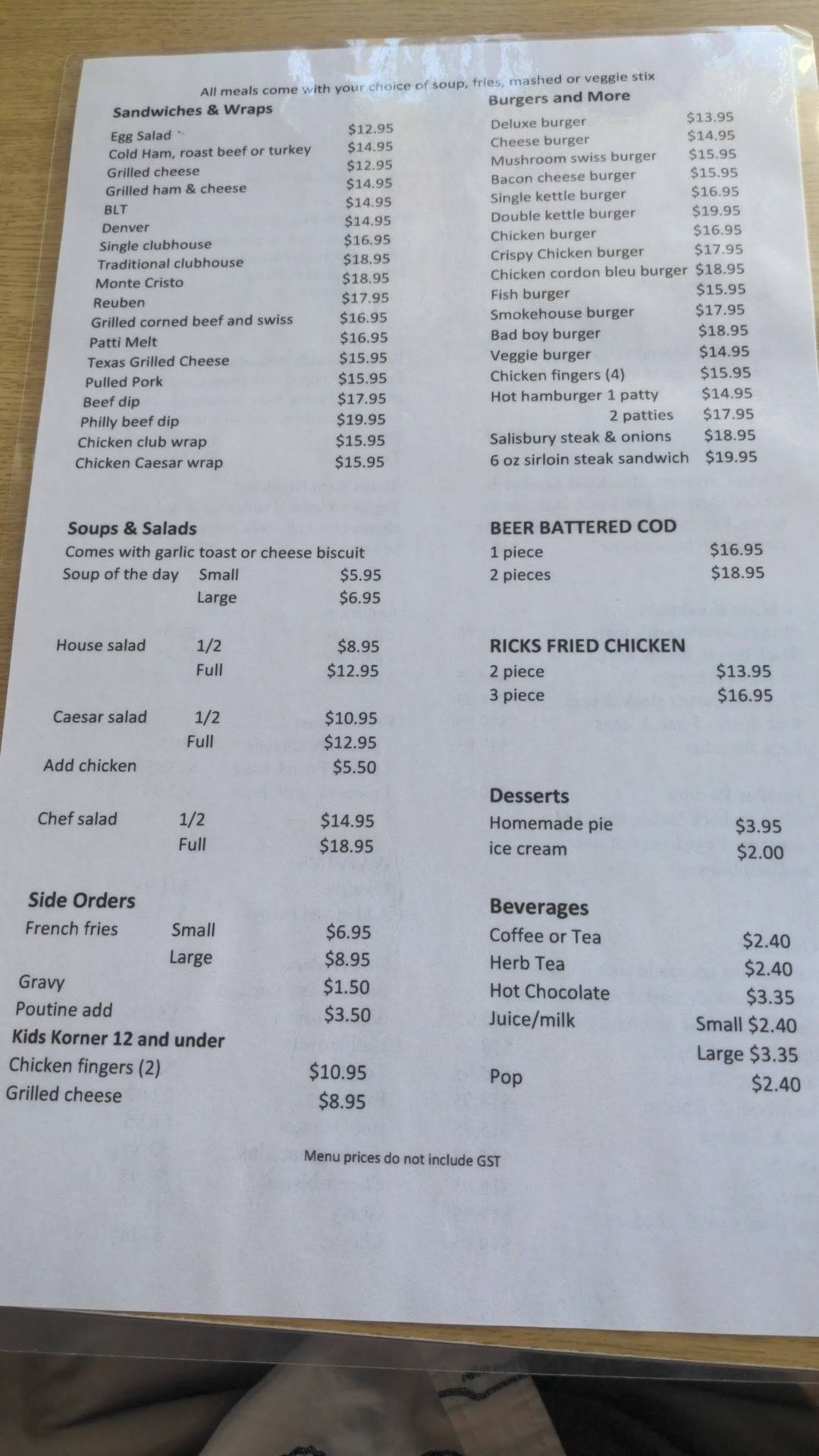 Menu at Ricks Iron Kettle Restaurant, Creston