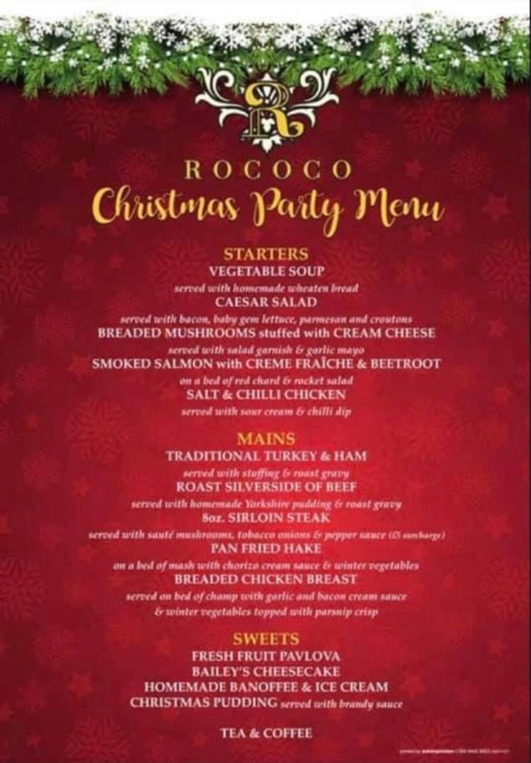 Menu at Rococo steakhouse, Ballymena, 56-58 Mill St