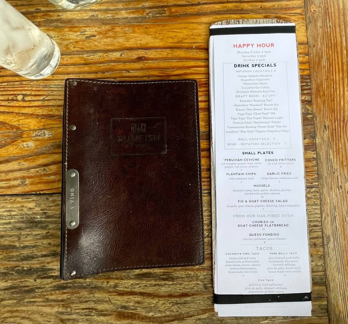 Menu at Rumfish y Vino pub & bar, Ventura