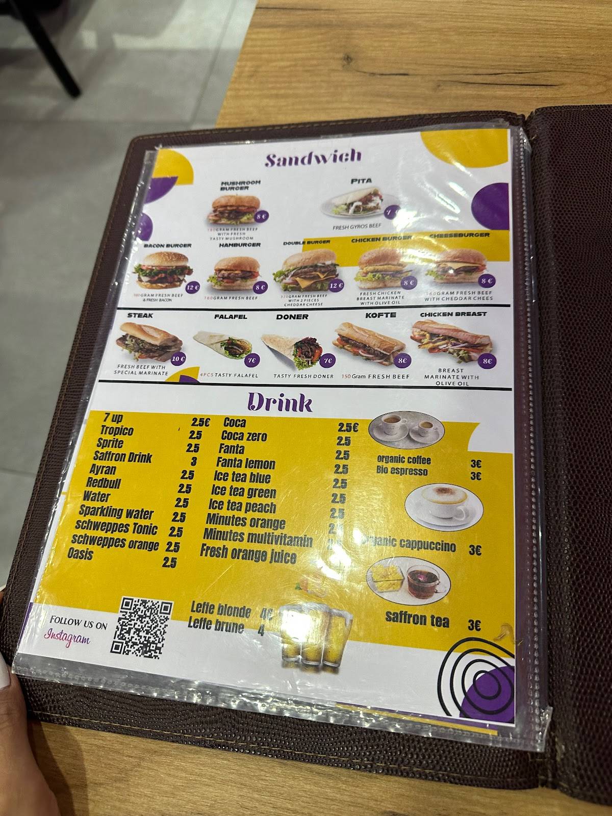 Menu au Saffron Food Persian & Iranian Food BBQ, Bruxelles