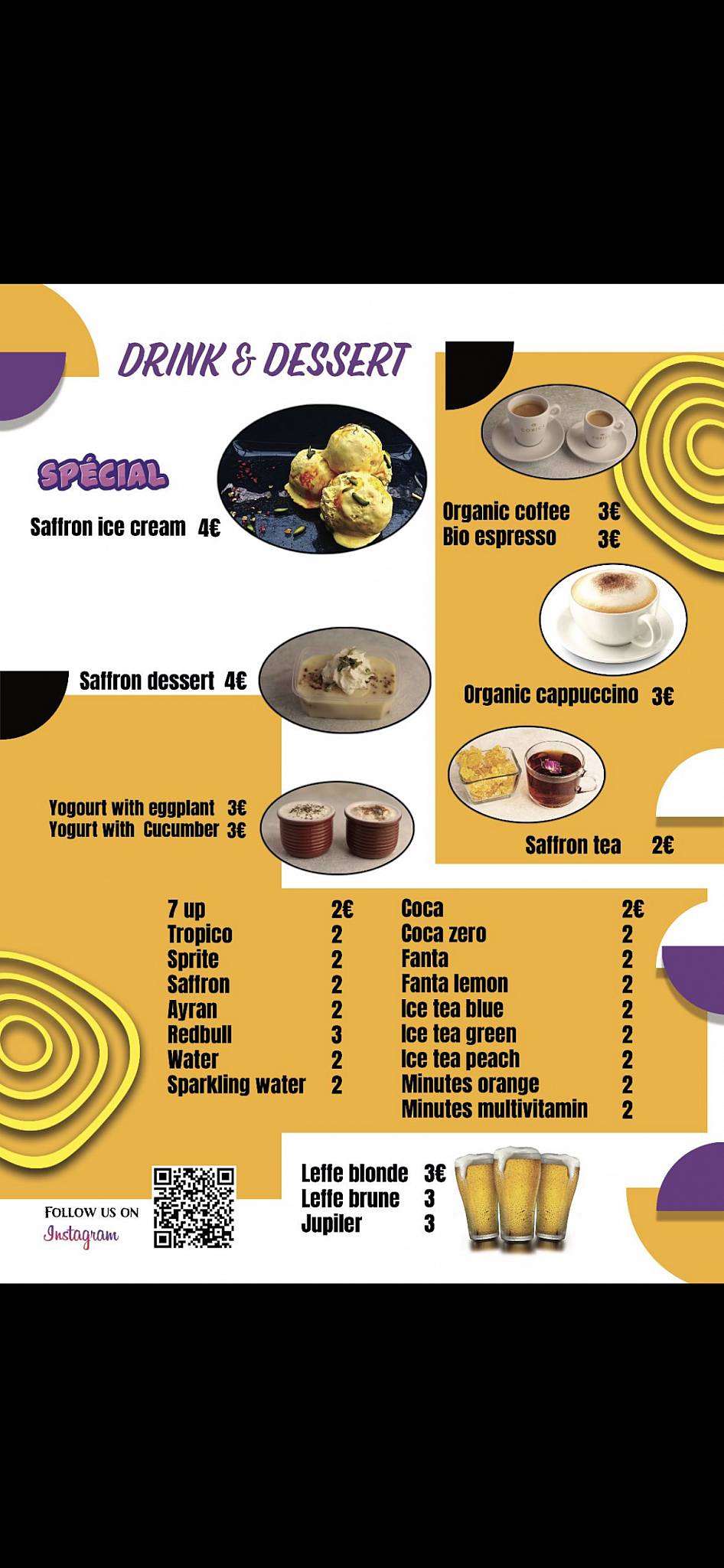 Menu au Saffron Food Persian & Iranian Food BBQ, Bruxelles