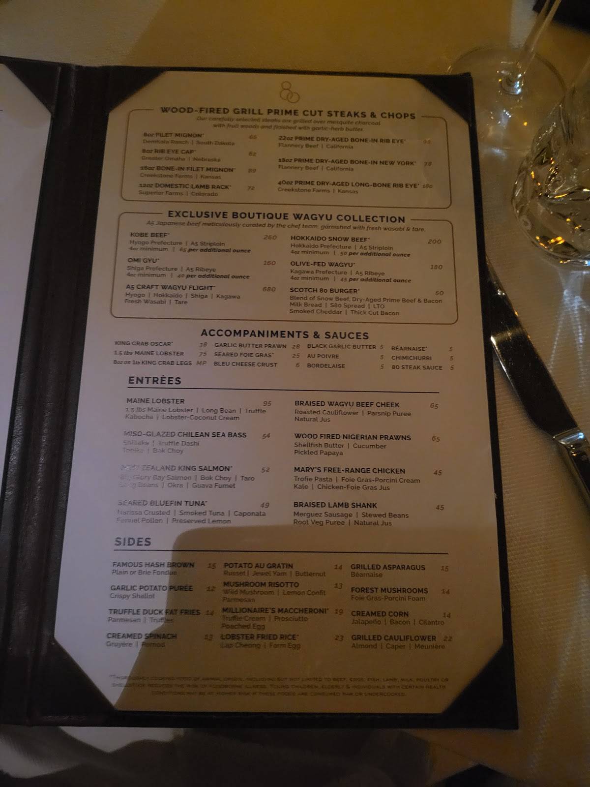 Menu at Scotch 80 Prime steakhouse, Las Vegas