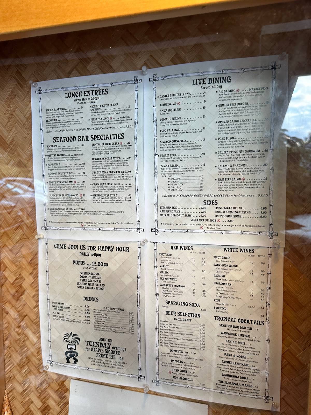 Menu at Seafood Bar and Grill, Kawaihae