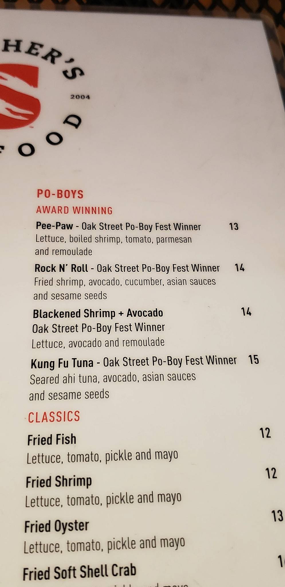 Menu at Seithers Seafood restaurant, Harahan
