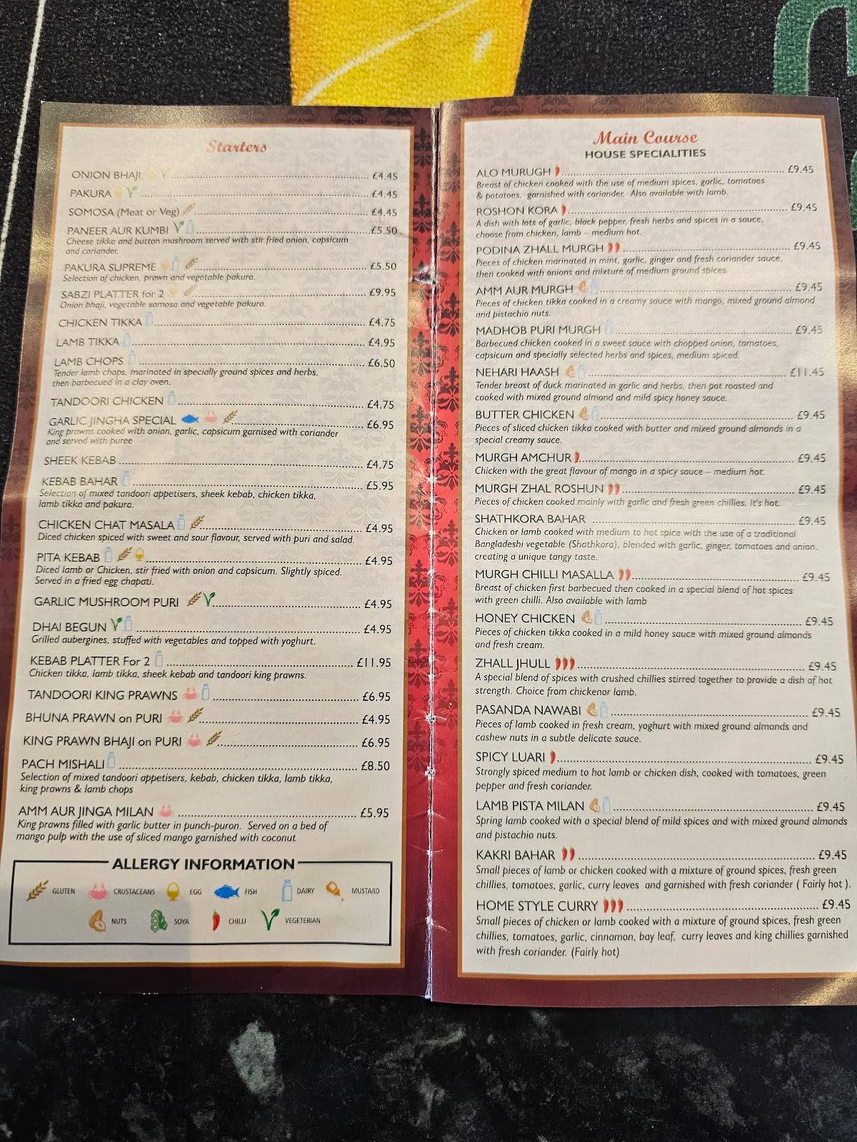 Menu at Spice House restaurant, Seahouses, 52 Main St