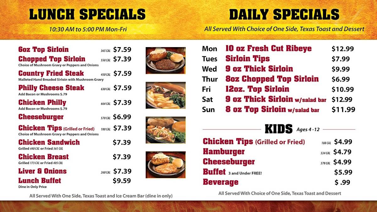 Menu at Western Sizzlin Steakhouse & Buffet, Florence, David H McLeod Blvd