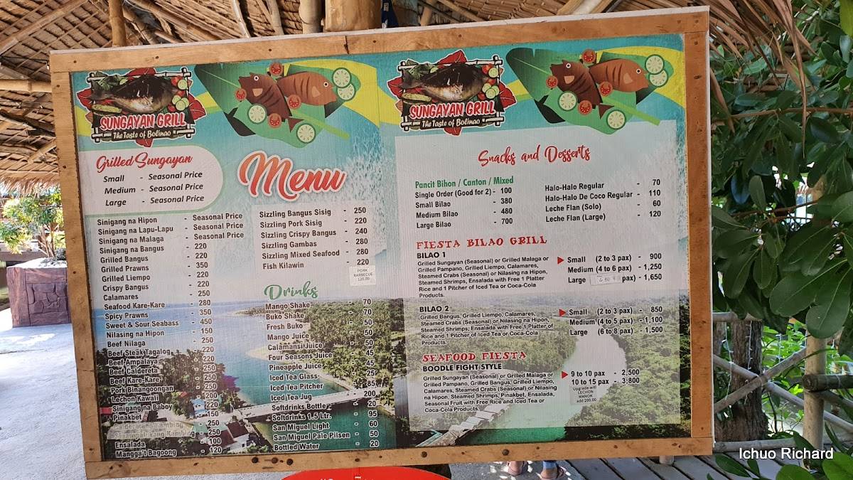 Menu at Sungayan Grill restaurant, Bolinao, 9V34+Q2W