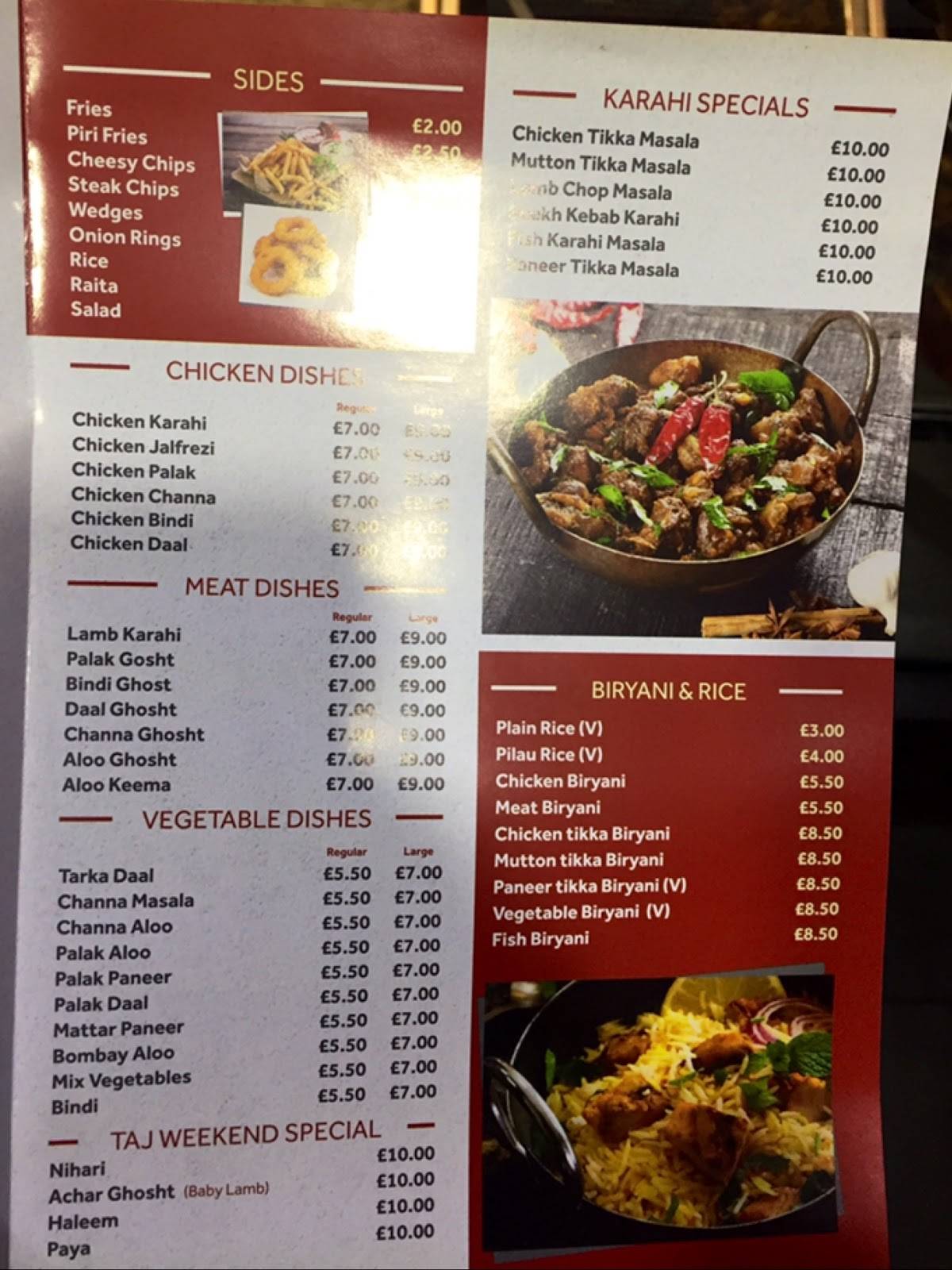 Menu At Taj Grill Restaurant Ilford 72 Ilford Ln 