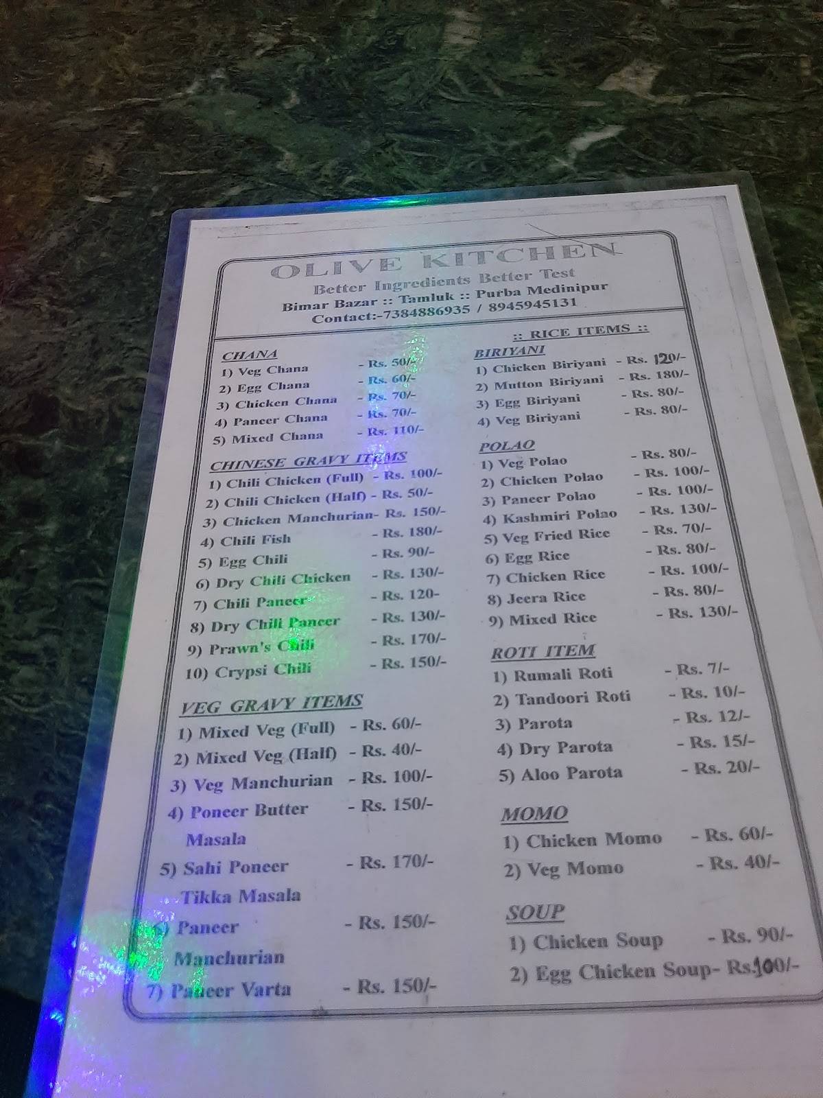 Menu at Olive Kitchen, Tamluk