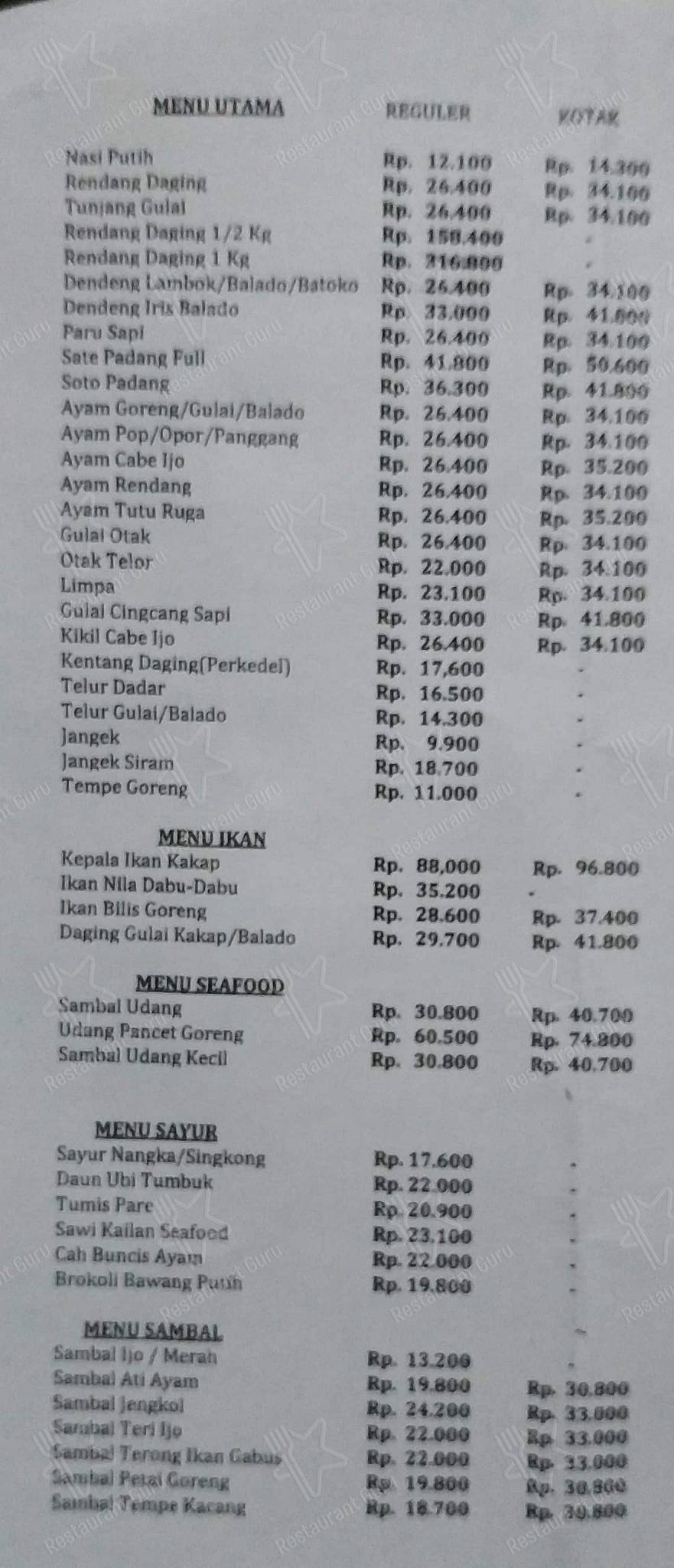 Menu At Rm Pagi Sore Alam Sutera Restaurant Tangerang Kav