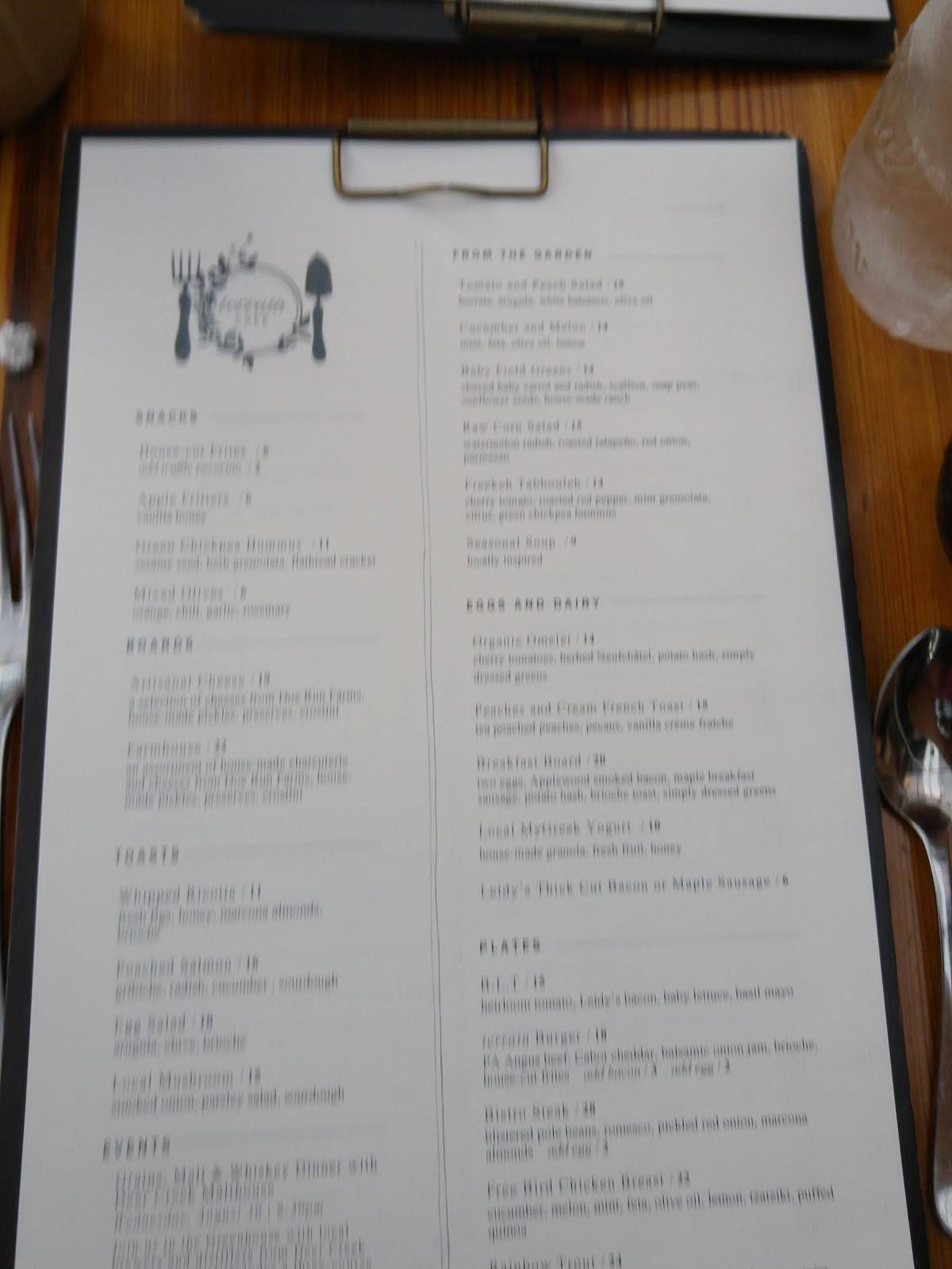 Menu at Terrain Cafe, Glen Mills
