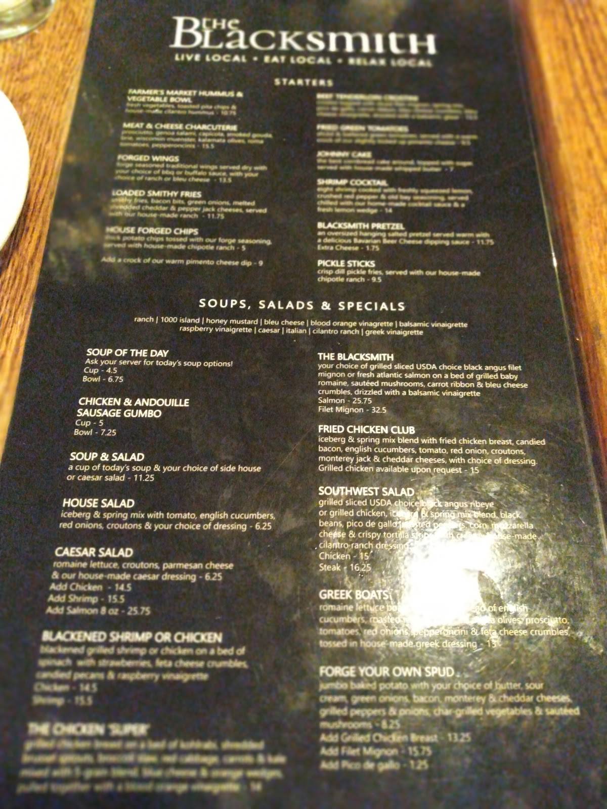 Menu at The Blacksmith Restaurant, Dyersburg
