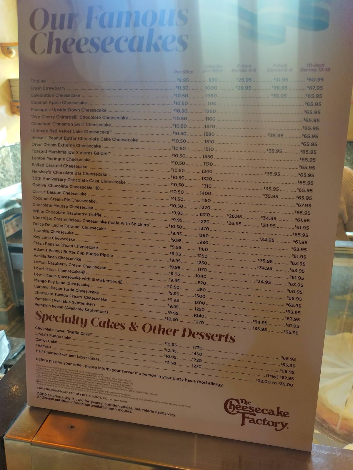 Menu at The Cheesecake Factory desserts, Denver, 16th St Mall