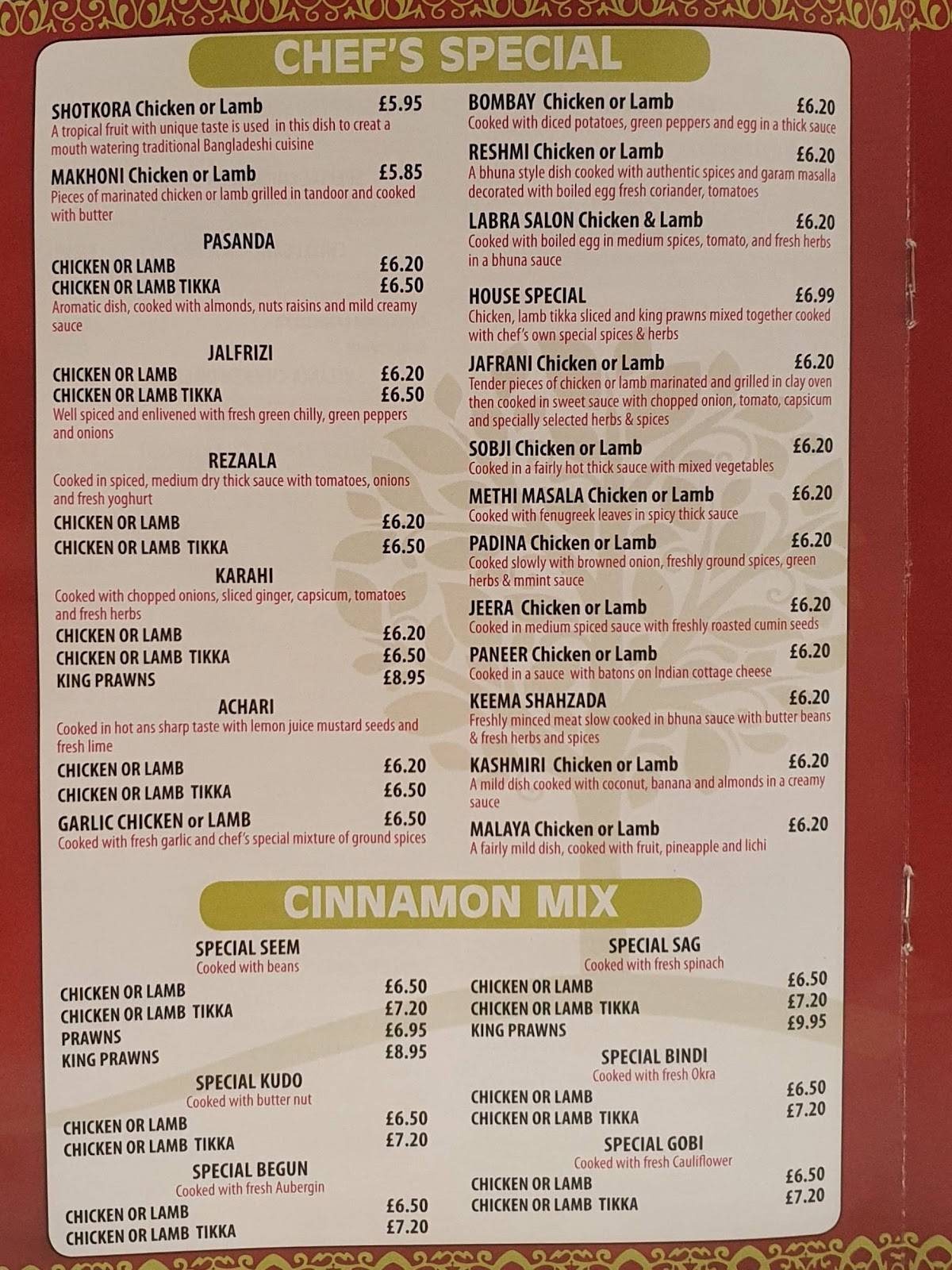 Menu at The Cinnamon Tree restaurant, Bristol