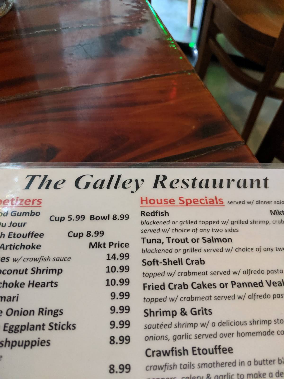 Menu at The Galley Seafood restaurant, Metairie, Metairie Rd