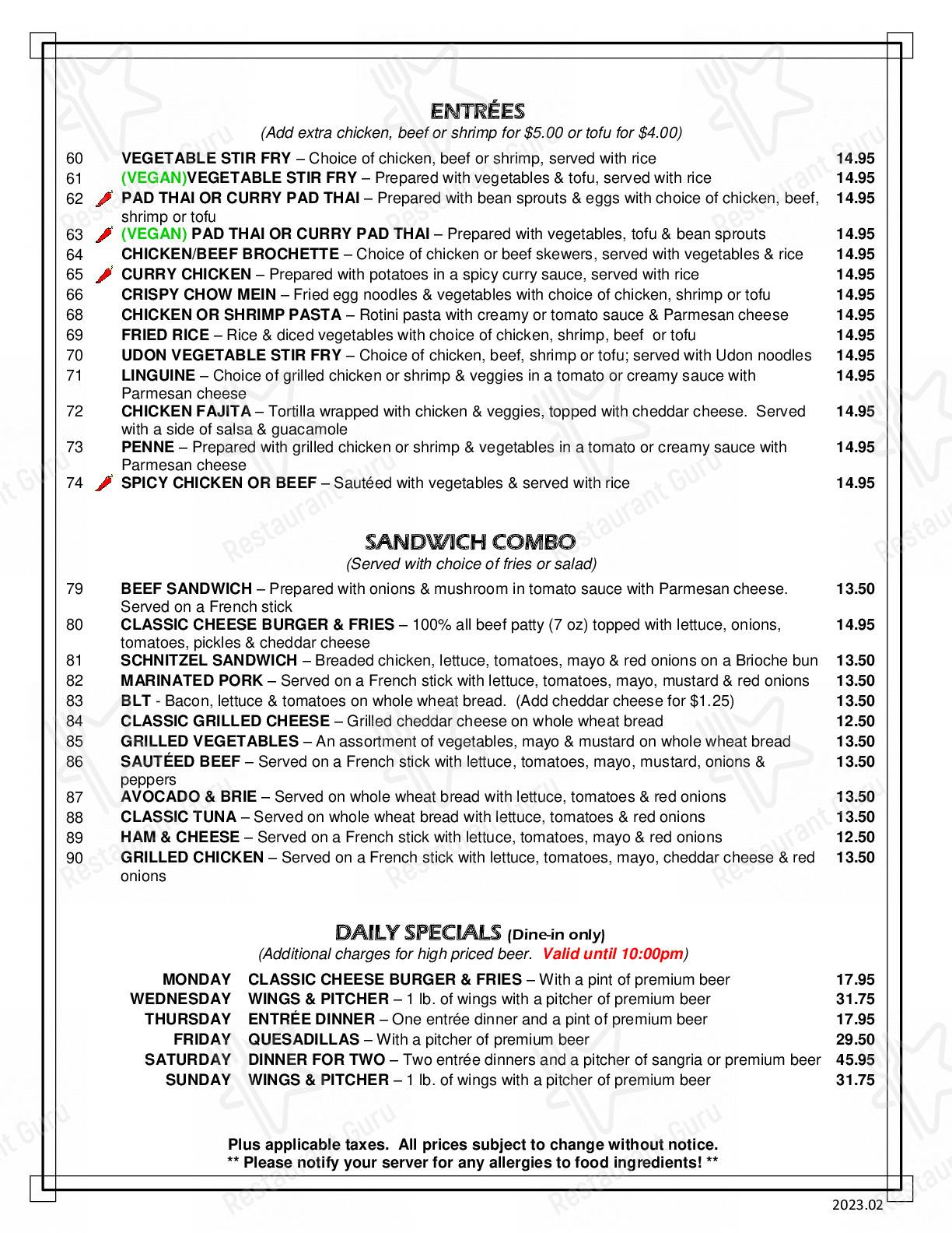 Menu at The Garden Mbombela Restaurant, Nelspruit