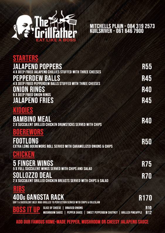 Menu at The Grillfather Mitchells Plain restaurant, Cape Town