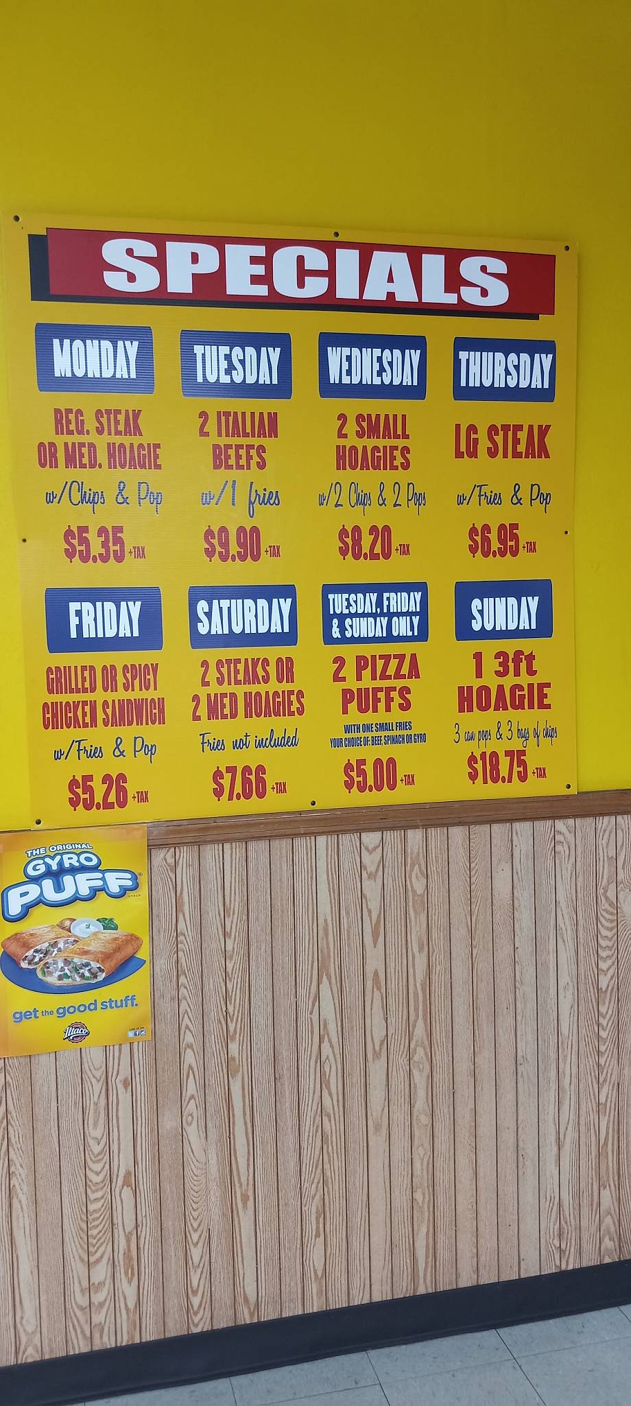 Menu at The Hoagie Place 2 steakhouse, Dolton