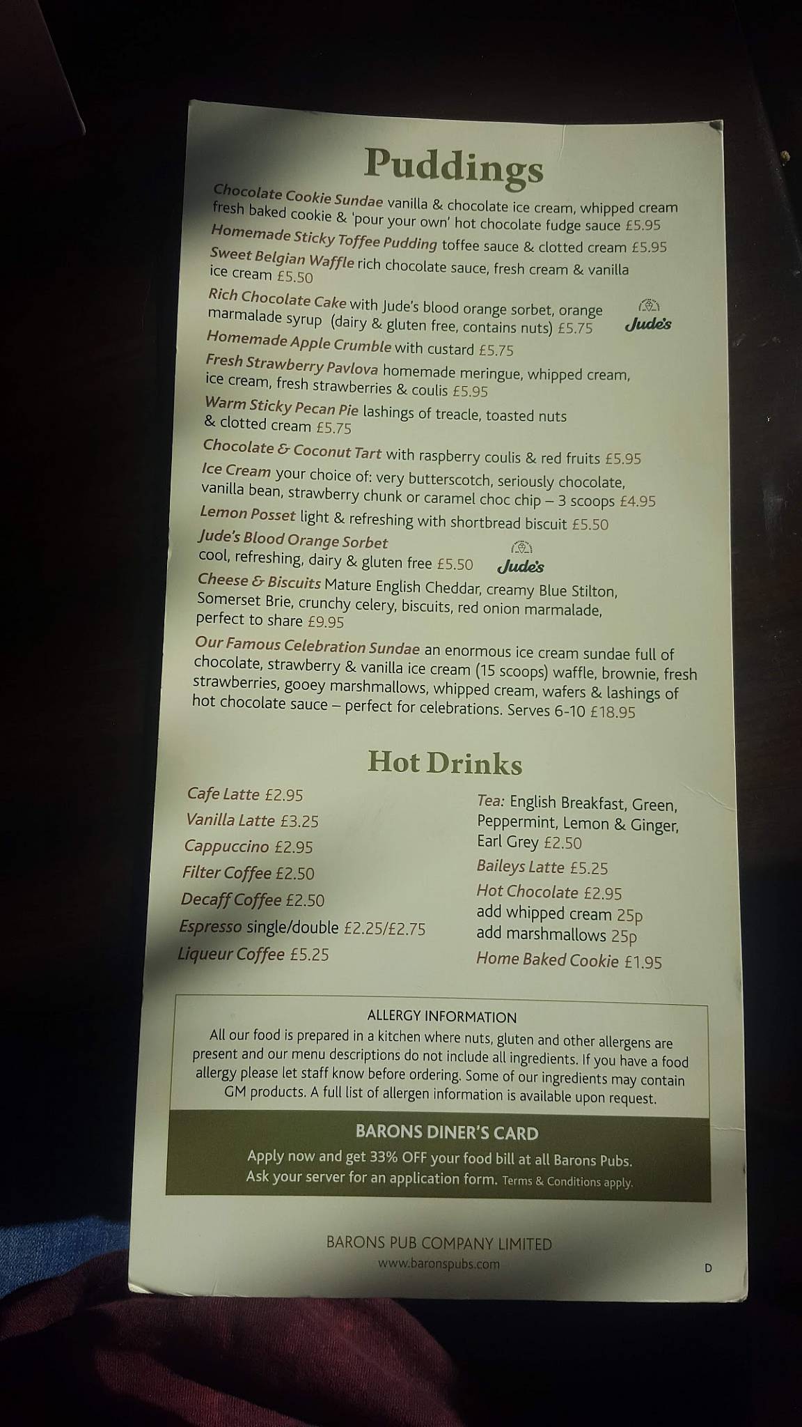 Menu at The Horseshoe pub & bar, Warlingham