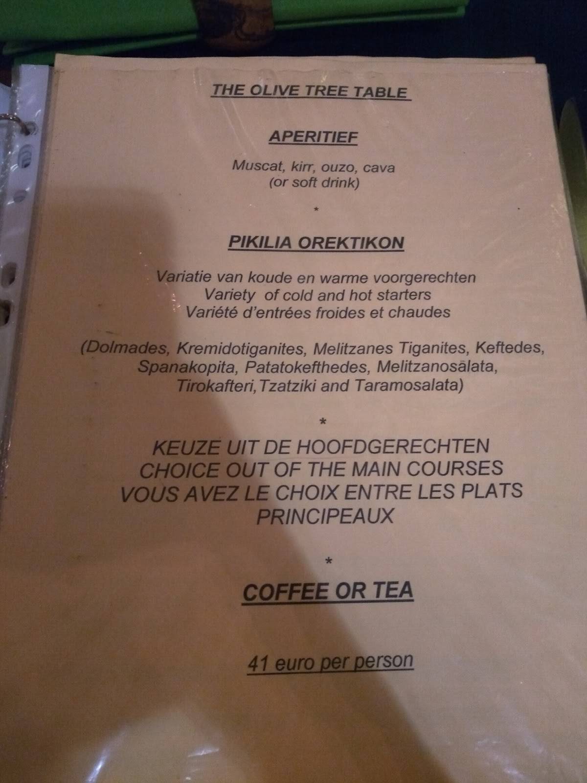 Menu at The Olive Tree Brugge, Bruges