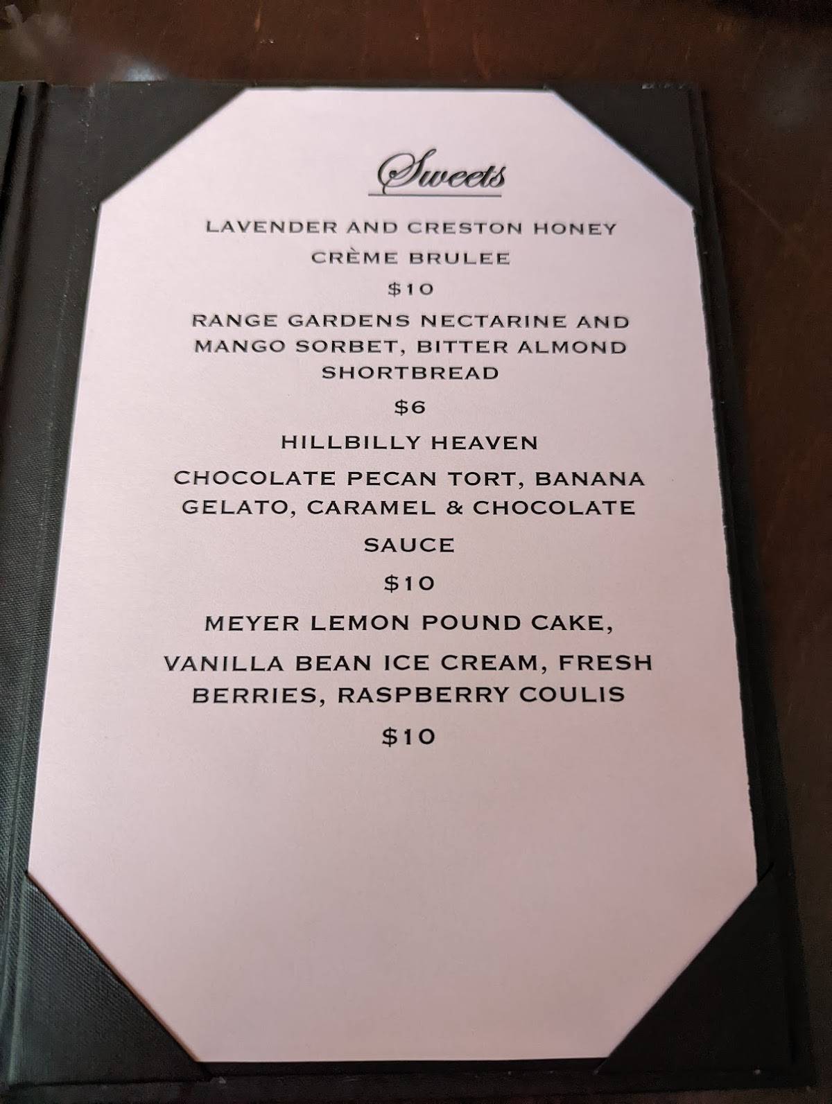 Menu at The Range Restaurant, Santa Margarita