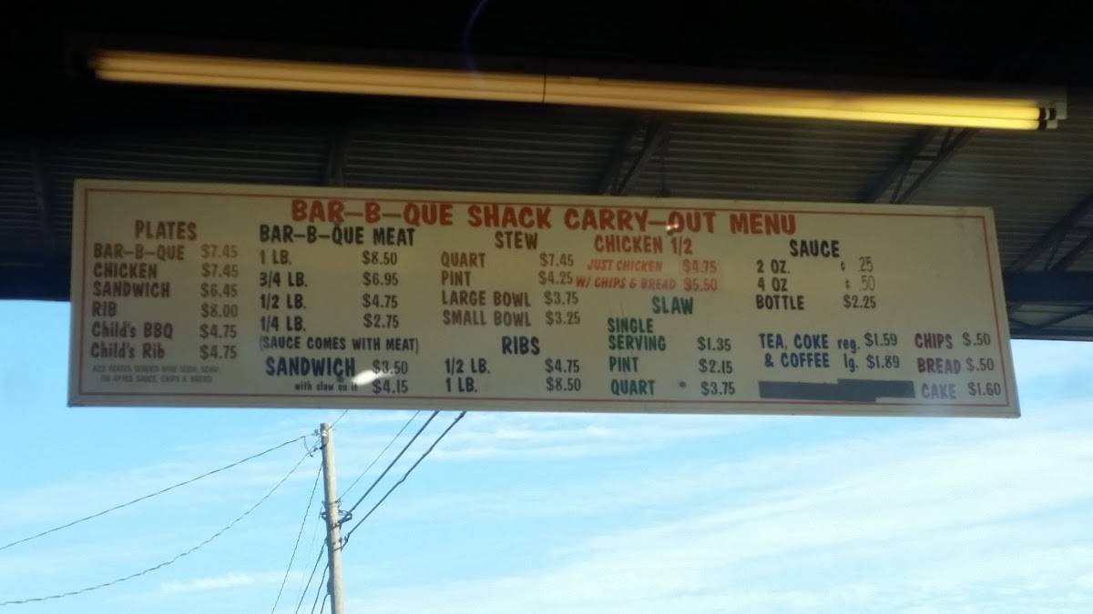 Menu at BarBQ Shack, Toccoa