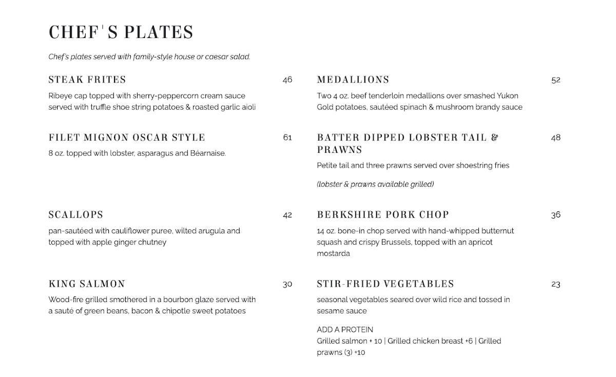 Menu at Twisted Tree Steakhouse, Sunset Hills