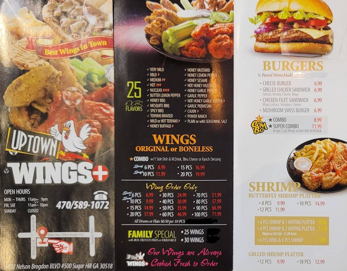 Menu at Uptown wings+ restaurant, Sugar Hill