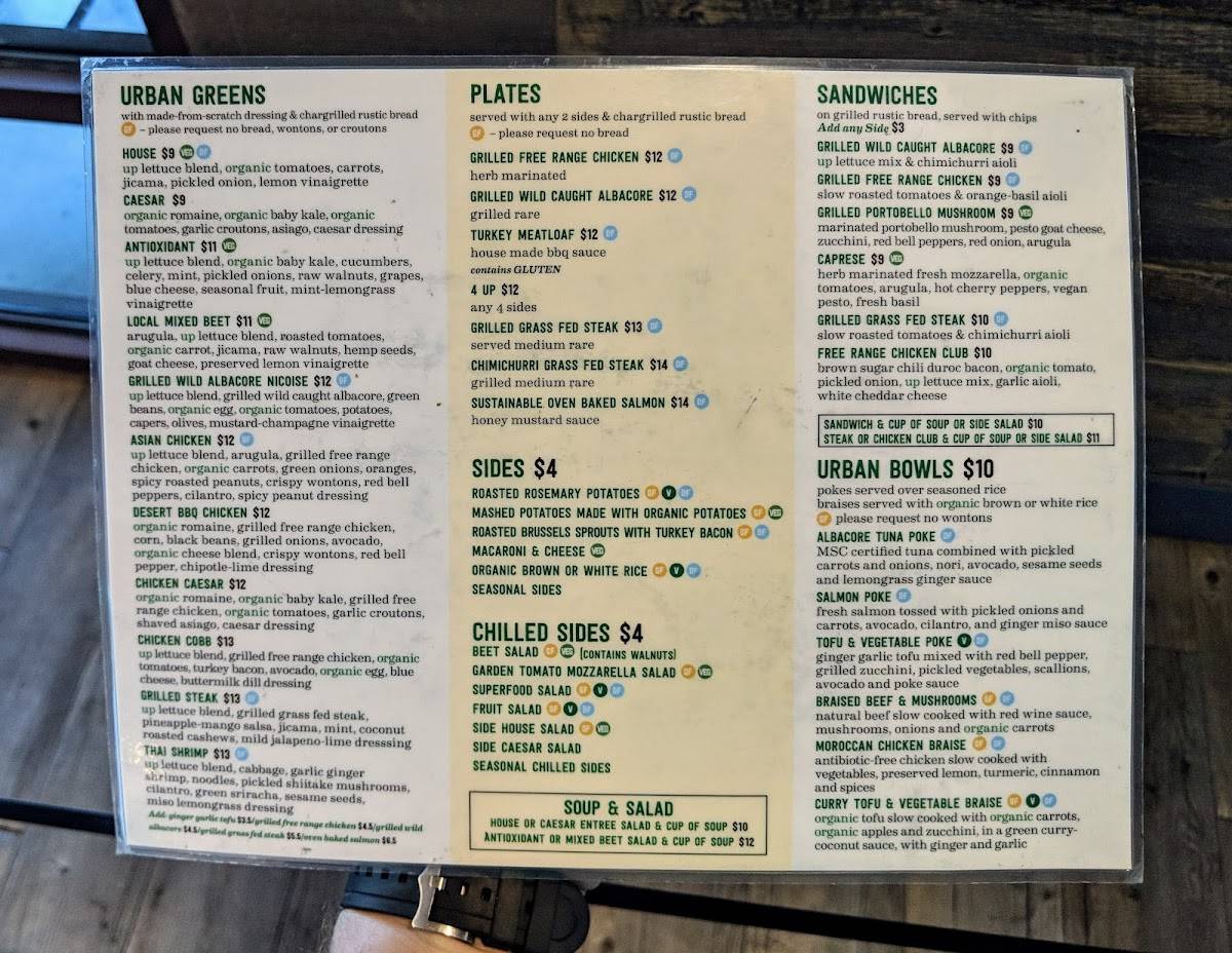 Menu at Urban Plates restaurant, Brea