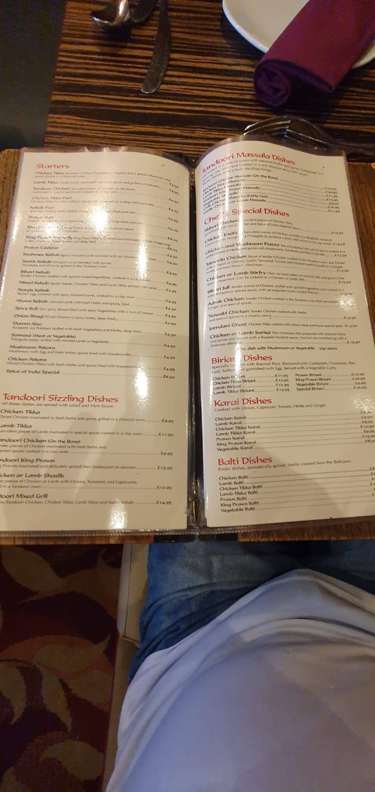 Menu at Spice Of India restaurant, Verwood