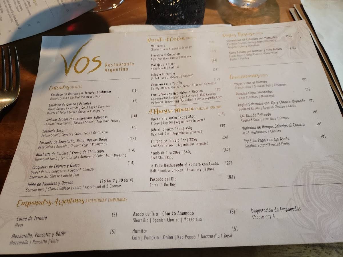 Menu at Vos Restaurante Argentino-College, Toronto