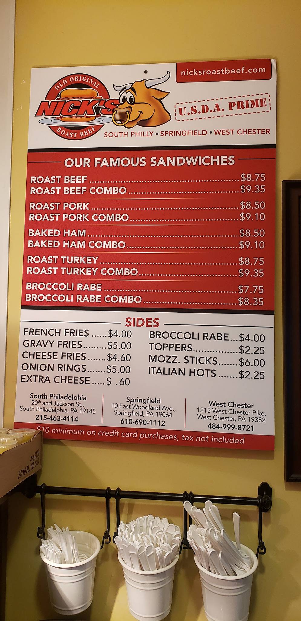 Menu at Old Original Nick's Roast Beef pub & bar, West Chester