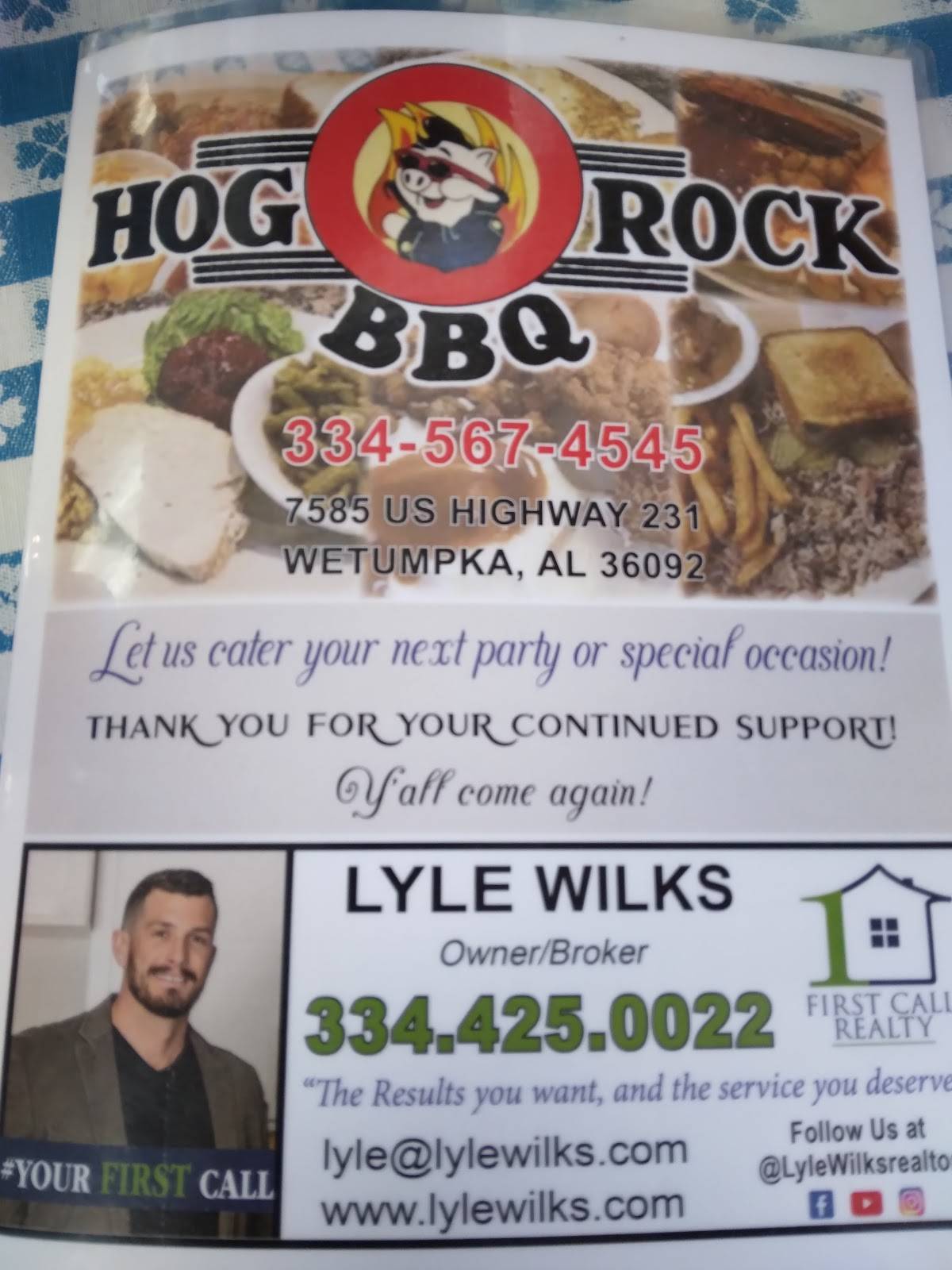 Menu At Hog Rock Bar-B-Q, Wetumpka