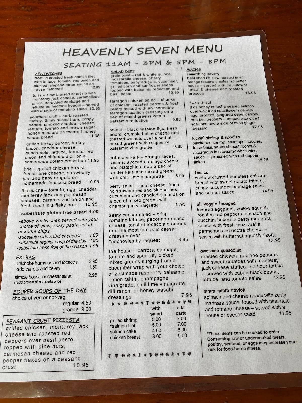 Menu at Zest Cafe & Home Art, Raleigh