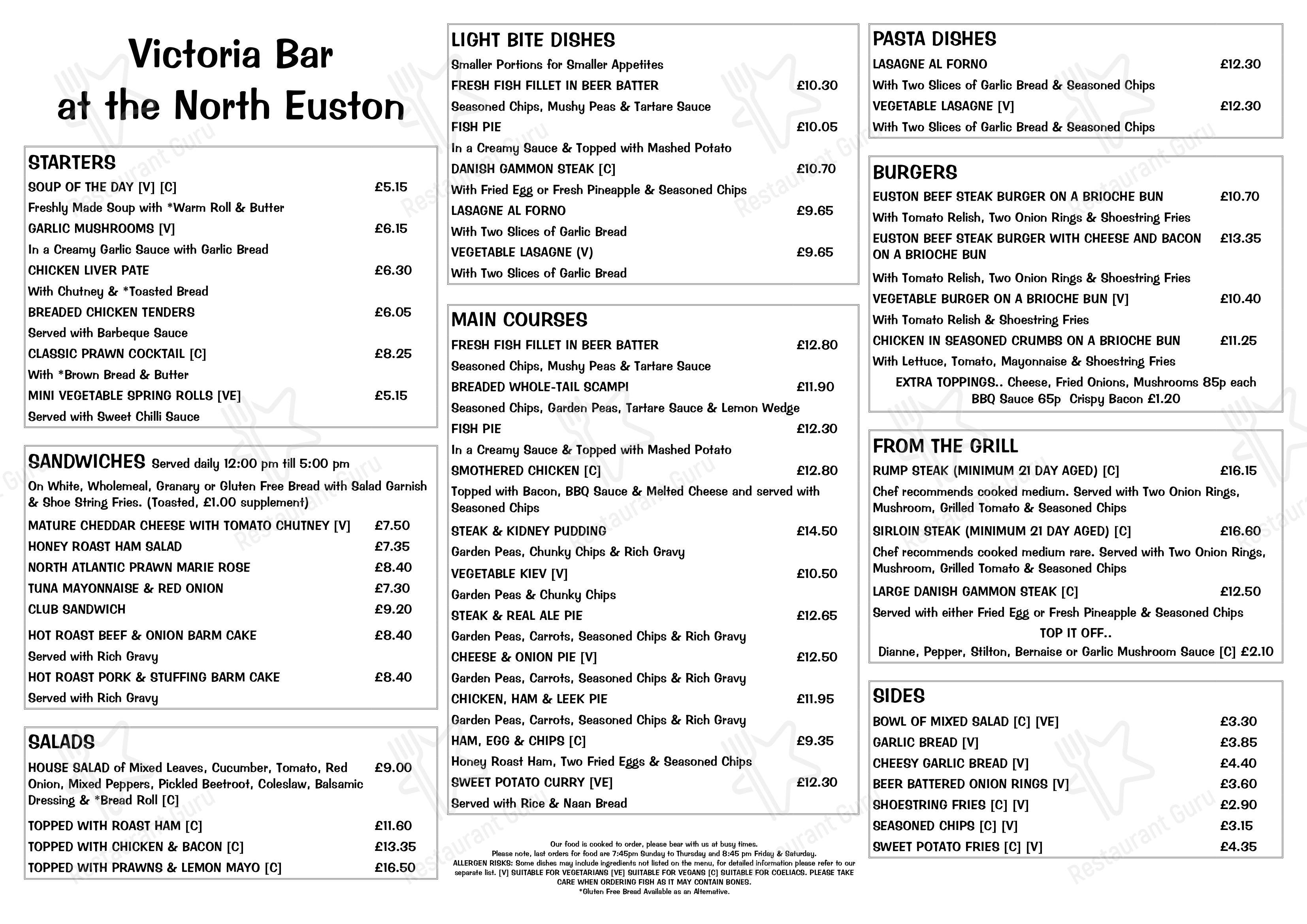 Menu at THE BAY at the North Euston Hotel restaurant, Fleetwood
