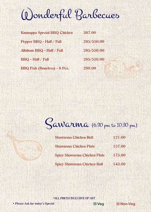 Hotel Kannappa menu
