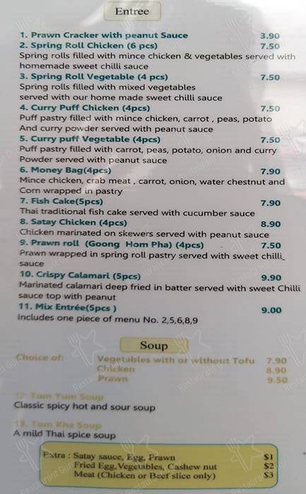 Sen Yai Thai Restaurant menu