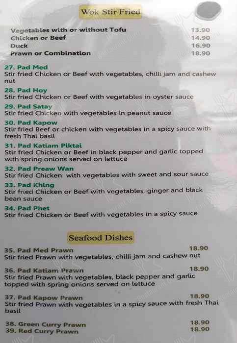Sen Yai Thai Restaurant menu