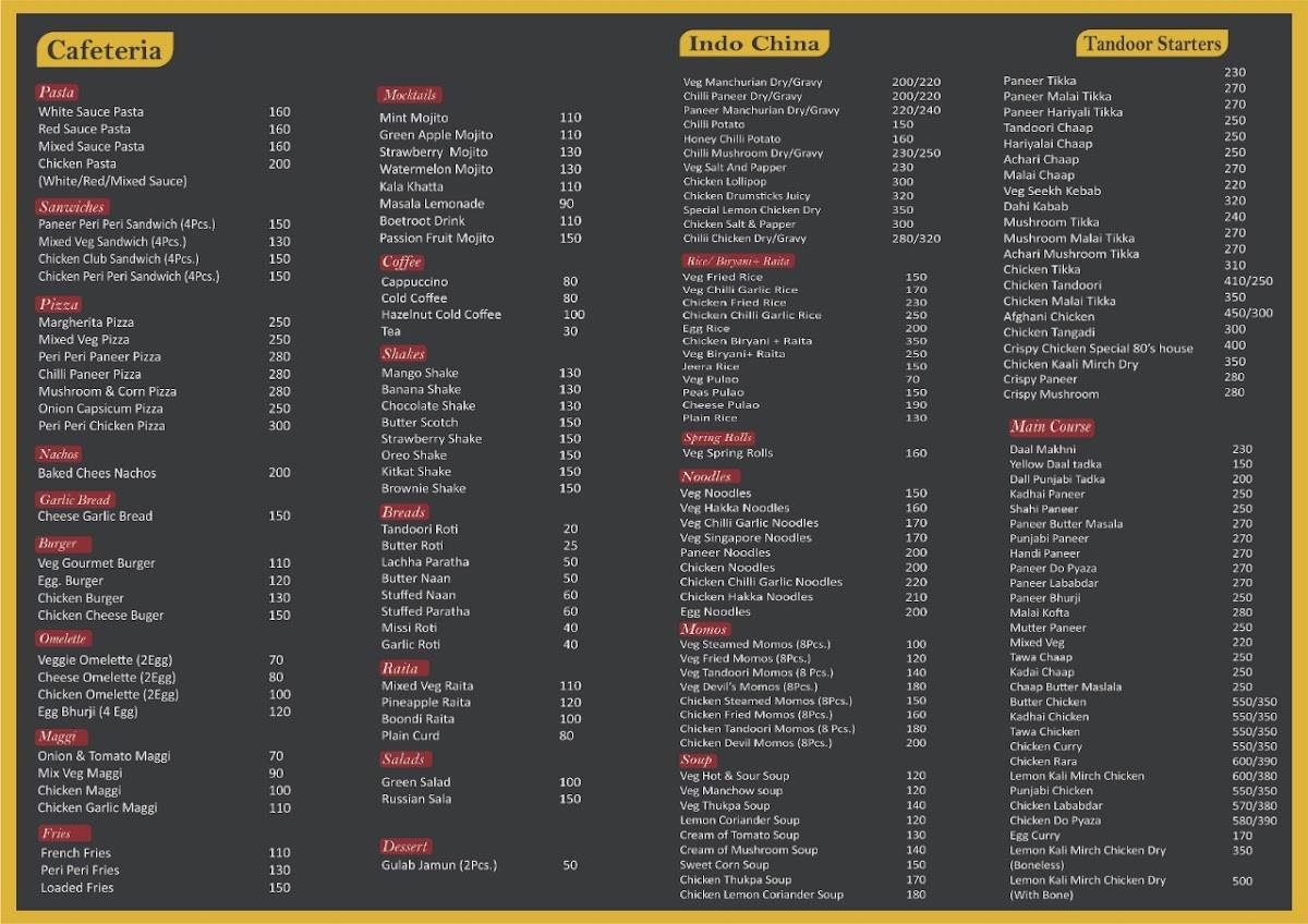 Menu at 80’s HOUSE, Bahadurgarh, MDR122