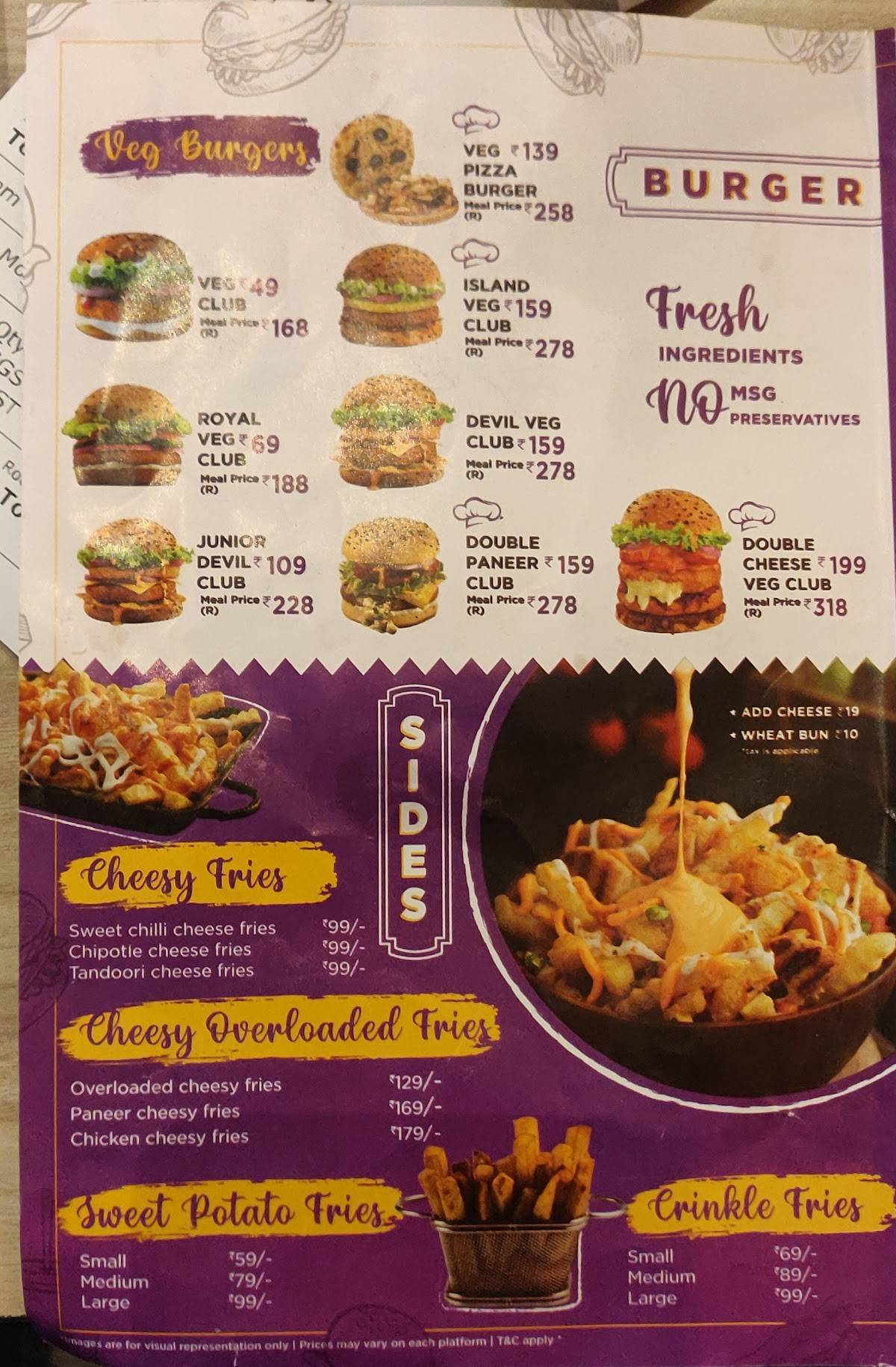 Menu at The Burger Club, Amritsar