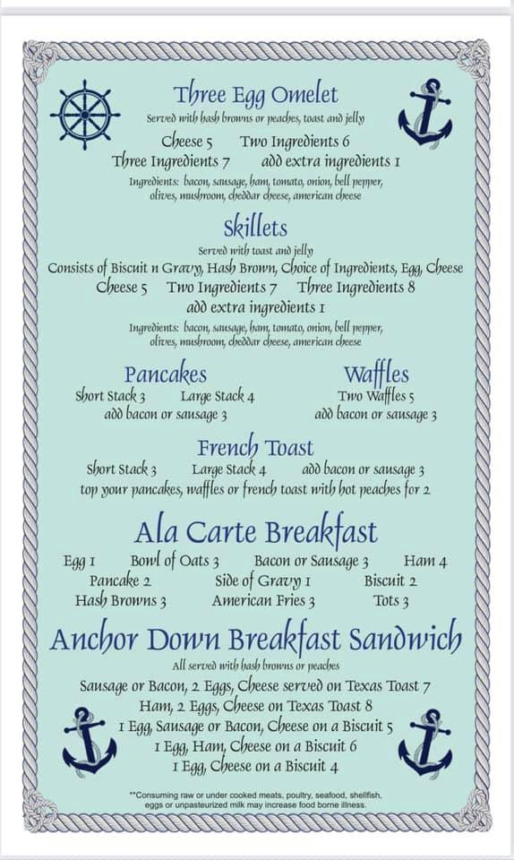 Menu at Anchor Grille restaurant, Sesser, 501 E Franklin Ave