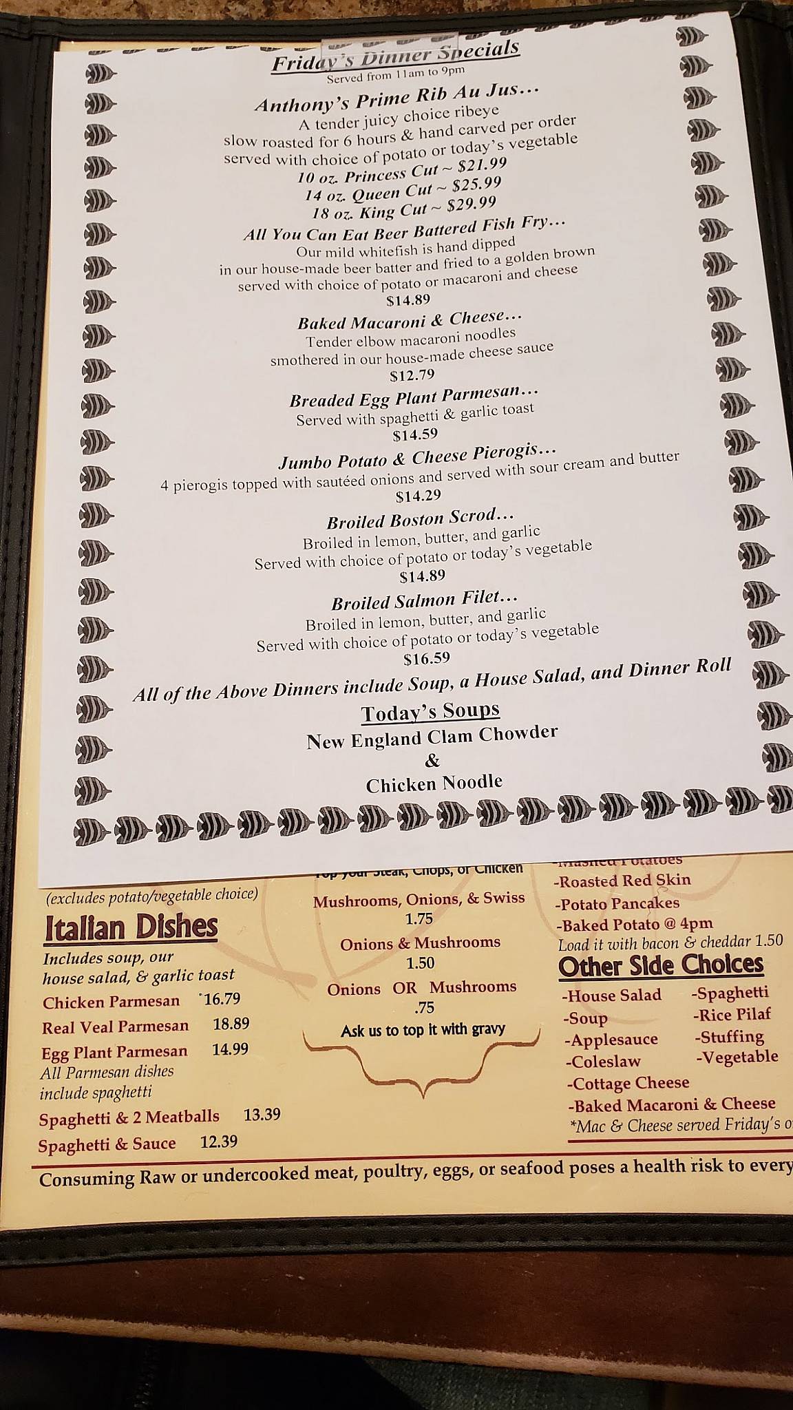 Menu at Anthony's Family Restaurant, Eastlake