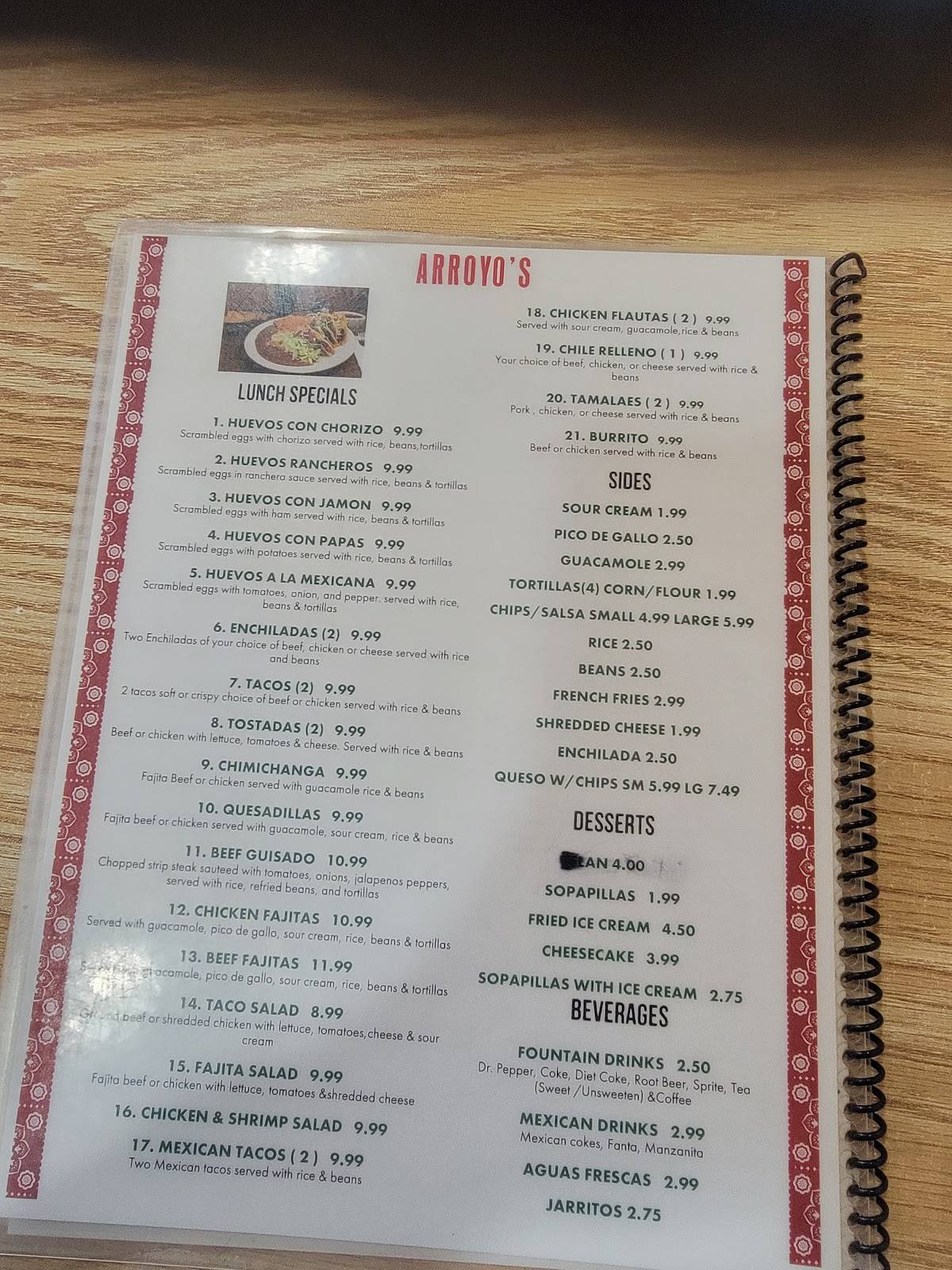 Menu at Arroyo's Mexican Restaurant, Pottsboro