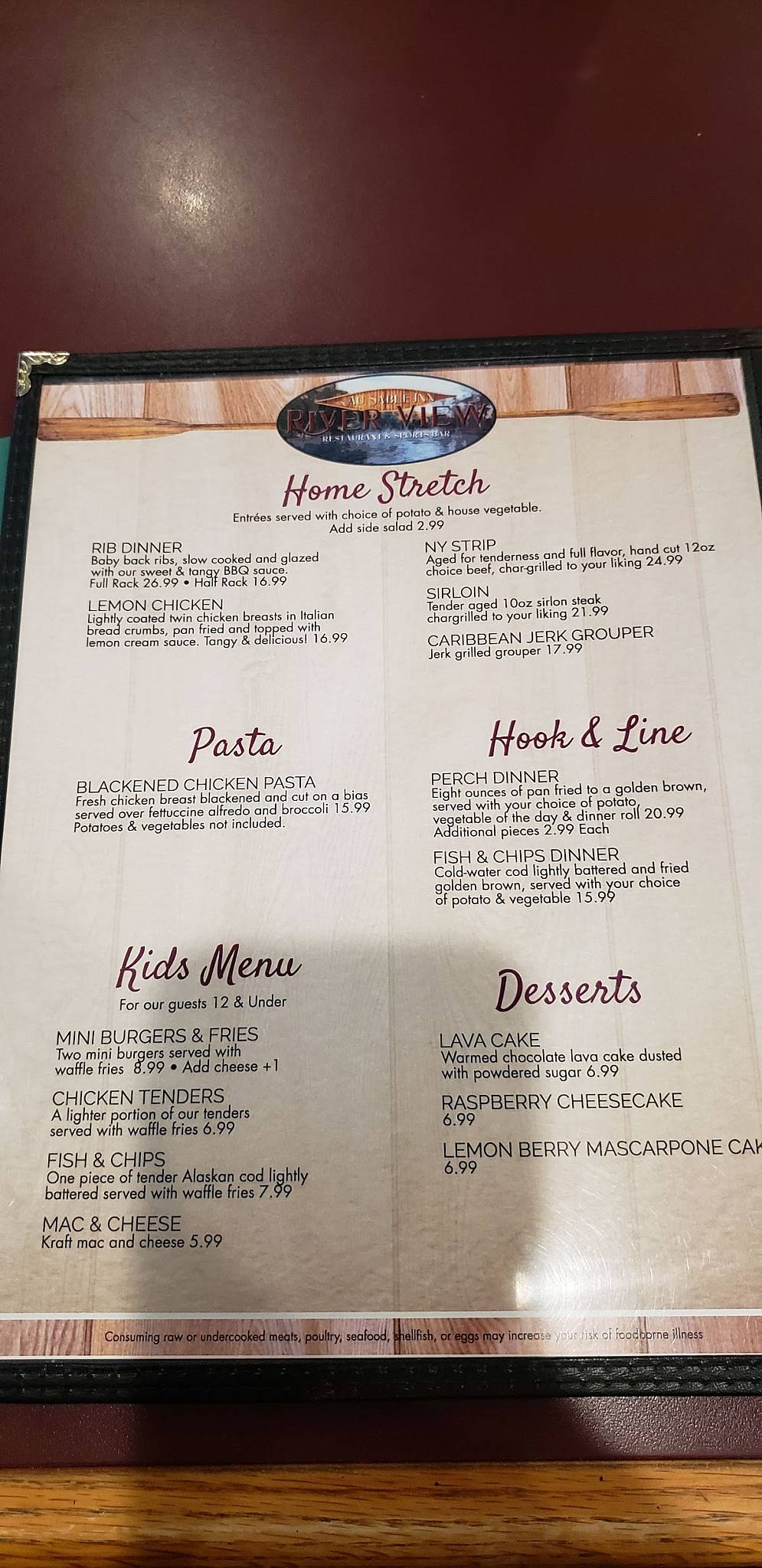 Menu at Ausable Inn Riverview Restaurant and Sports Bar, Au Sable