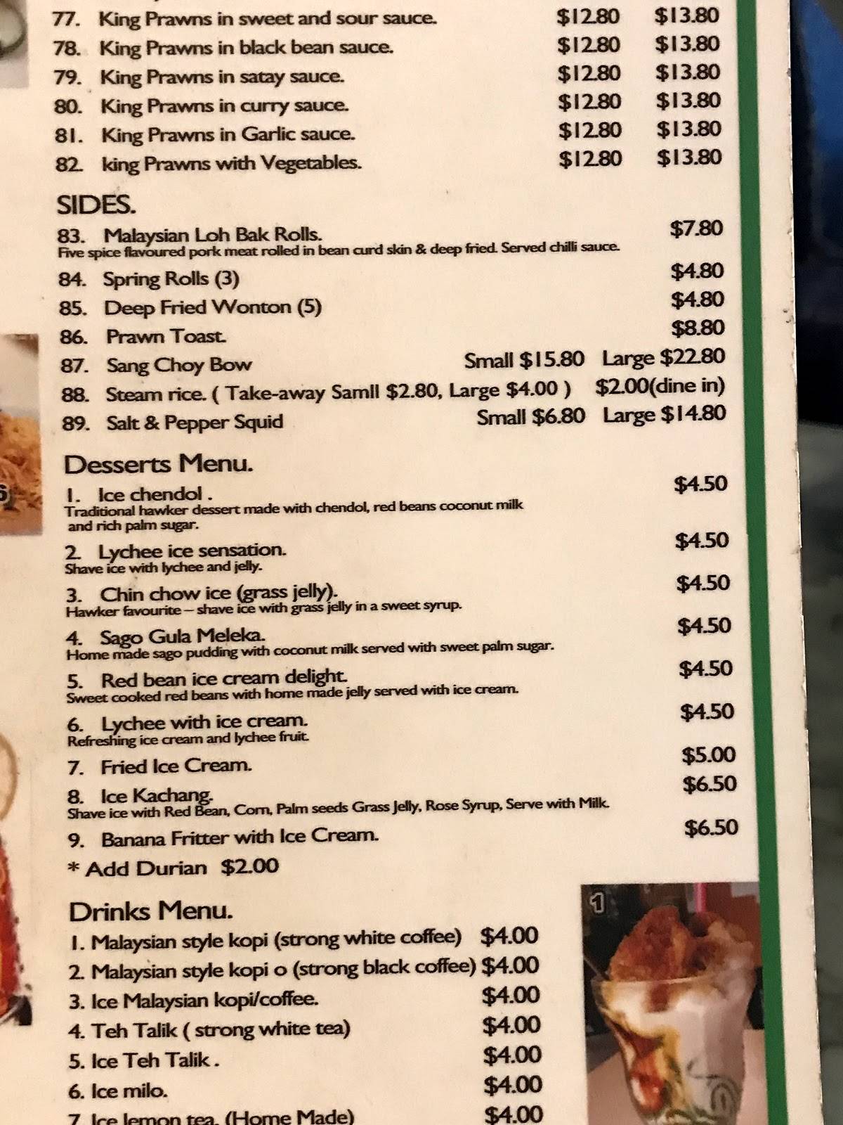 Menu at Bamboo Authentic Singaporean fast food, Willetton