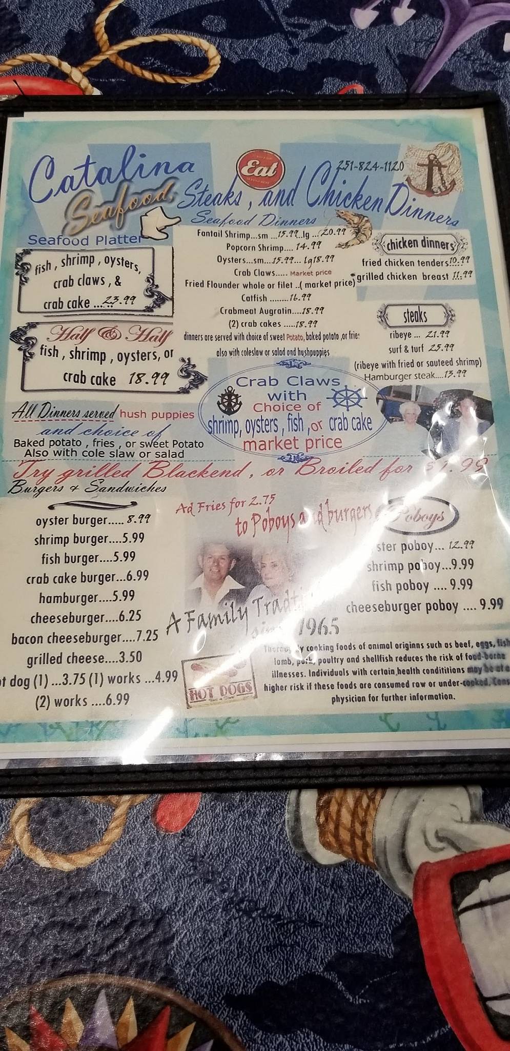 Menu at Catalina Restaurant, Bayou La Batre