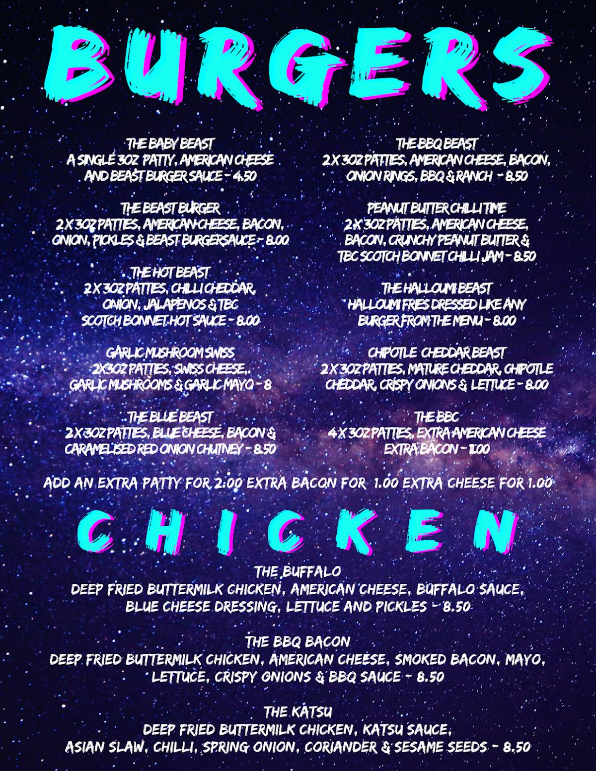 Menu at Beast Burger restaurant, Grimsby
