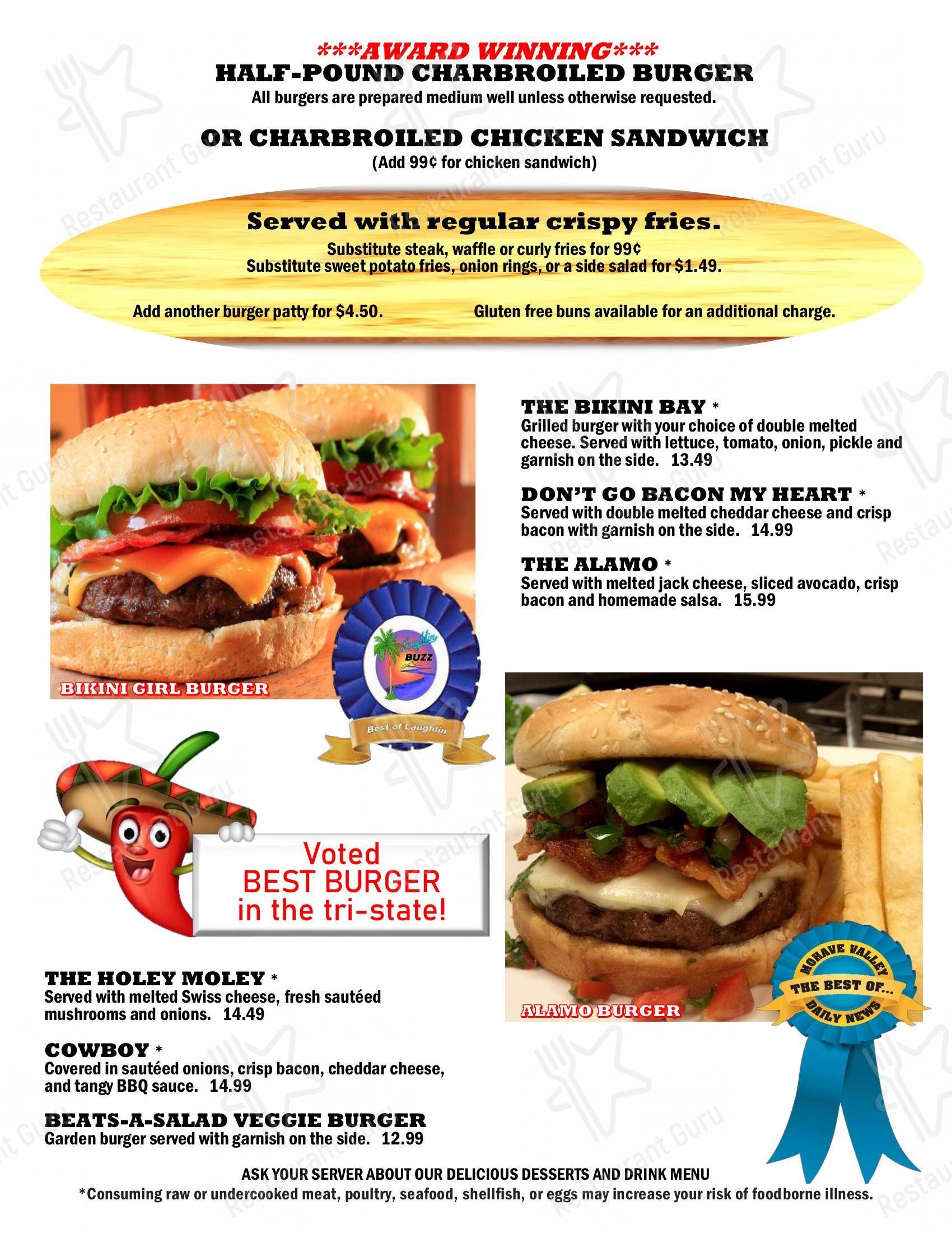 Menu at Bikini Bay Sports Bar & Grill, Laughlin, S Casino Dr Suite 114