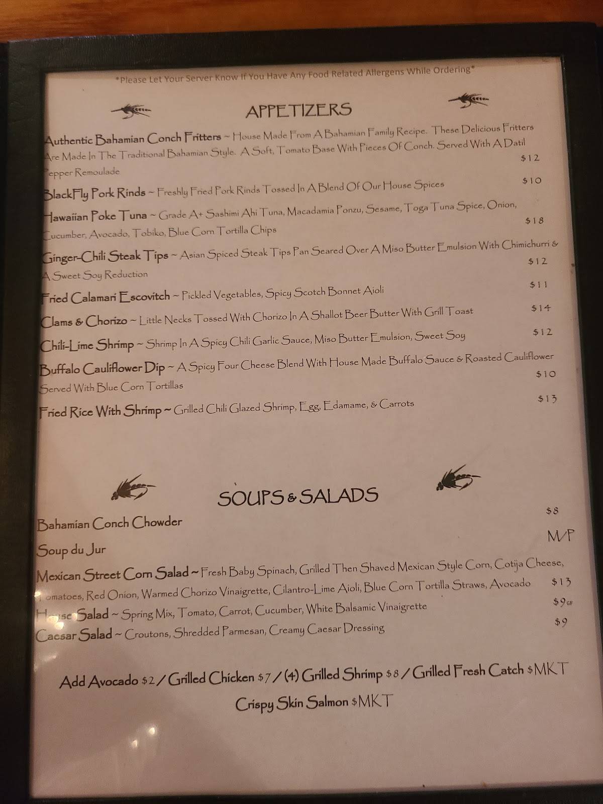 Menu at Blackfly The Restaurant, St. Augustine
