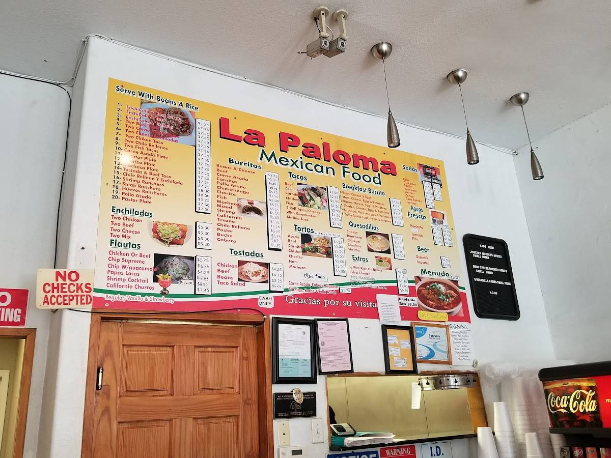 Menu at La Paloma Mexican Food restaurant, Blythe